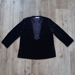 Chico's Sz 3 Purple Romance Kachina Velvet Embellished Tunic Split Hem XL
